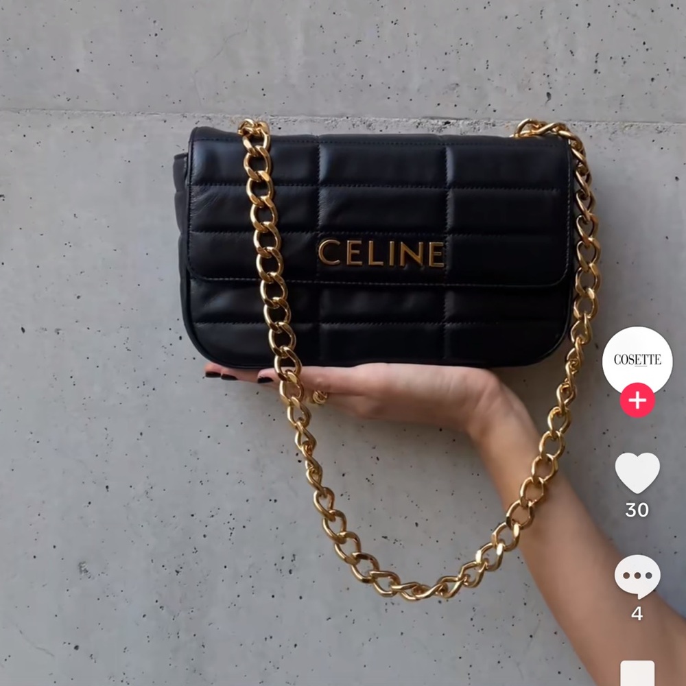 Celine Black Quilted Shoulder Bag with Gold Chain
